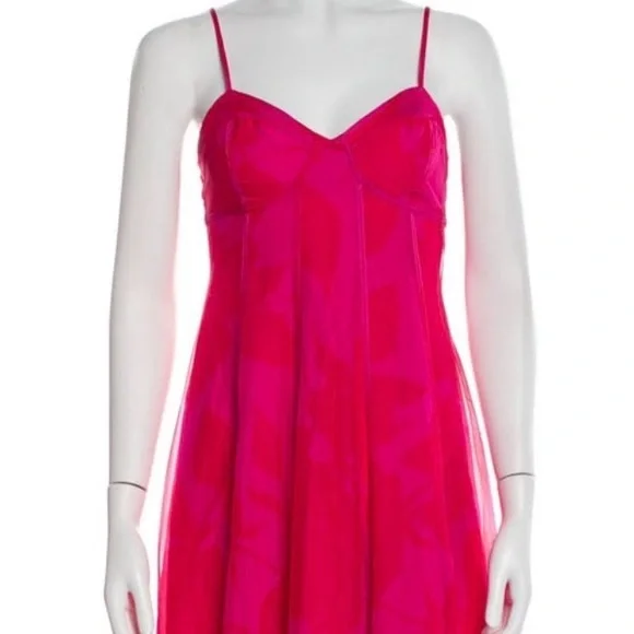 NEW AJE Sway Paneled Red & Pink Fluorescent Rose Spaghetti Strap Midi Dress - Picture 8 of 13